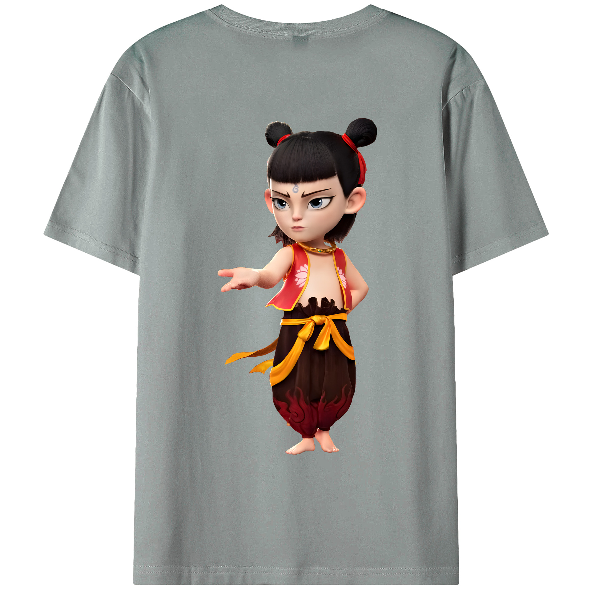 （画像用） Ne Zha 2 ナタ 魔童の大暴れ 綿100％ メンズ半袖Tシャツ（バックプリント） 通気性
